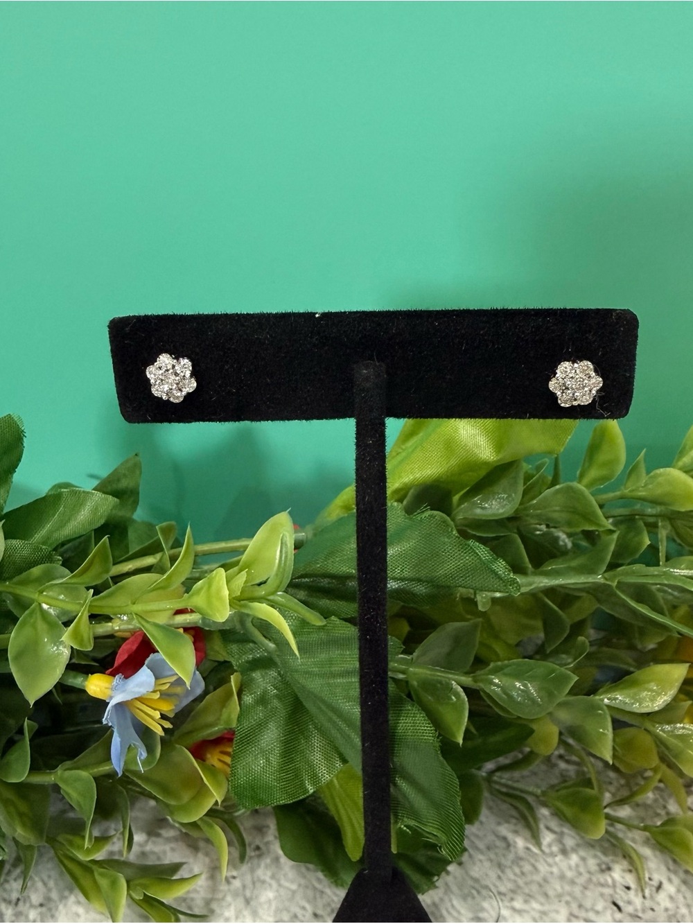 CZ Flower Stud Earrings silver tone earrings